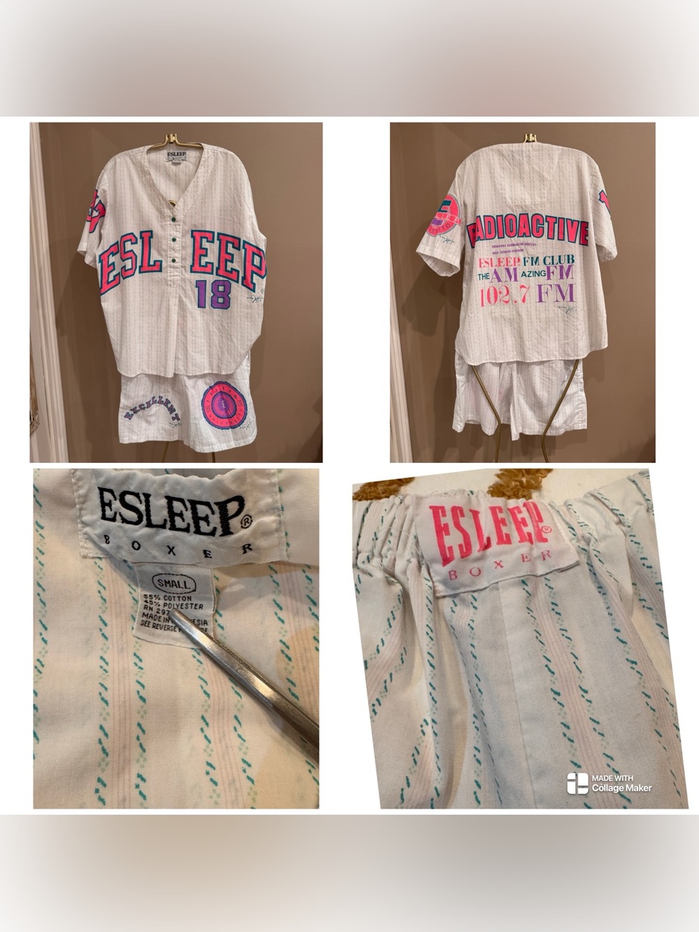.Vintage 90s Esleep Sorority Jersey Shirt Pajamas set